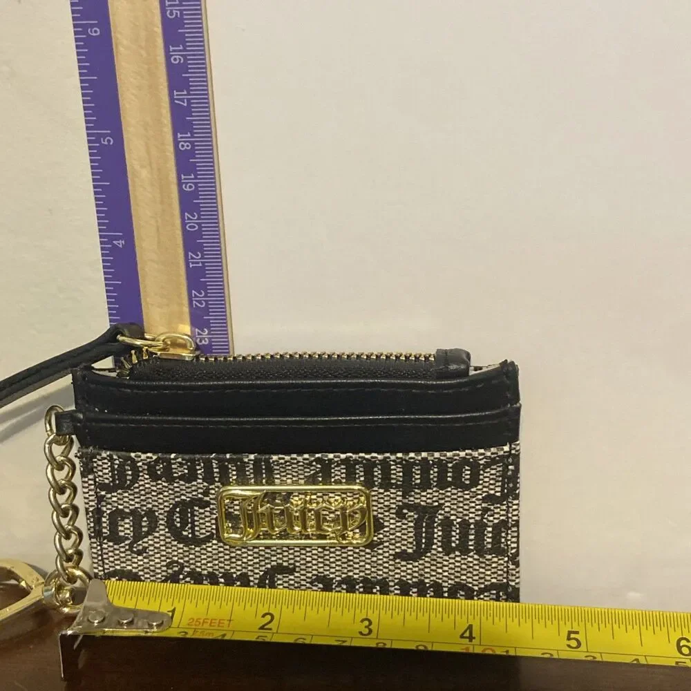 Juicy Couture Logo Heart Keychain Wallet Card Holder Black Gray EUC